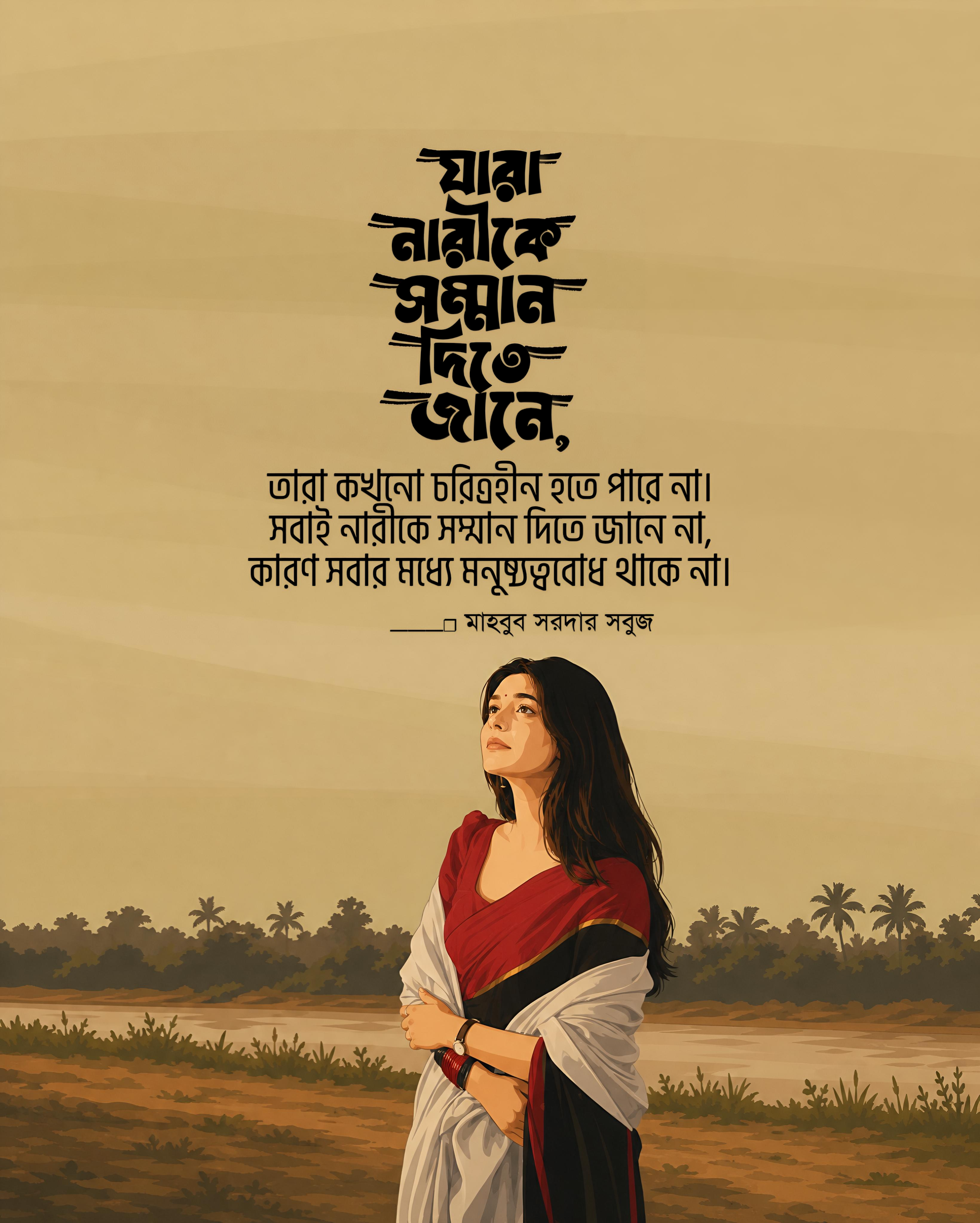 নারীকে সম্মান দিতে শিখুন — সাহিত্যিক উদ্ধৃতিচিত্র — মাহবুব সরদার সবুজ